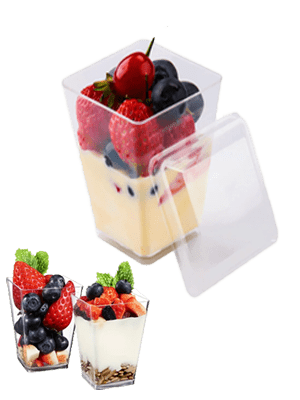 Tall Square Plastic dessert cups with lids