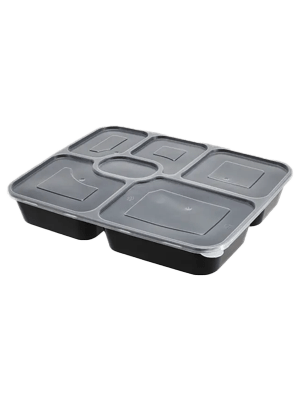 5 Compartment Black Food Packaging Tray